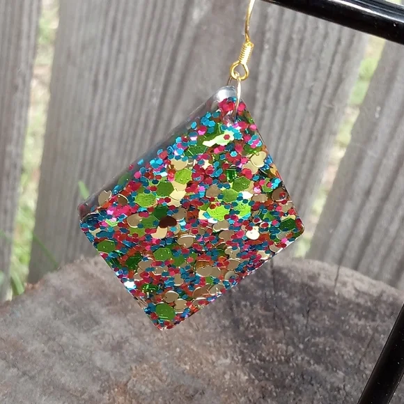 Hand Crafted Multicolor Glitter Earrings - Picture 3 of 6
